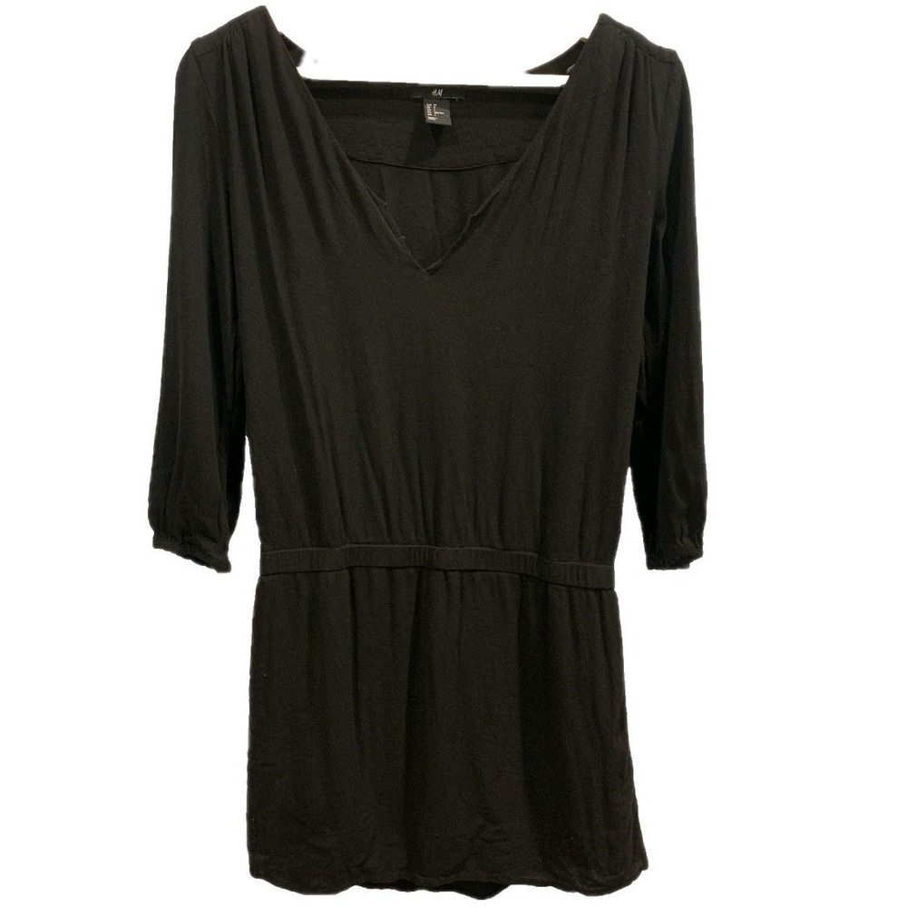 HM‎ Dress Size 2 Black  Mid Thigh Black Drawstring Waist V Neck